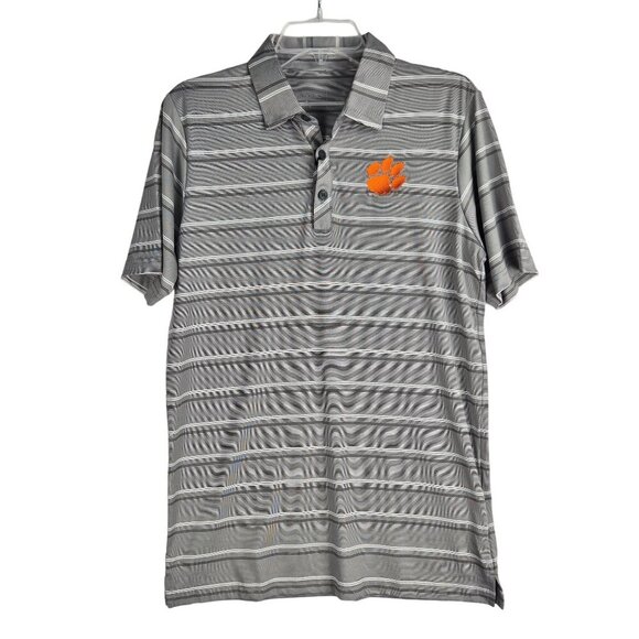 Antigua Men's Sensation Polo Shirt size S Grey With Stripes & Orange Paw Logo - Picture 1 of 9